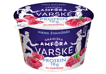 Varškė GRAIKIŠKA AMFORA su avietėmis, 0,8 % rieb., 200 g