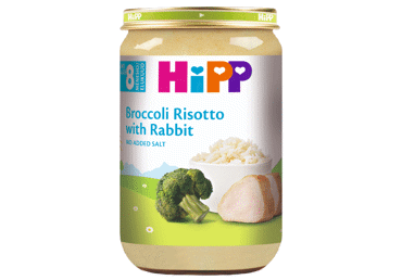 Brokolių tyrelė HIPP su ryžiais ir triušiena, nuo 8 mėn., 220 g