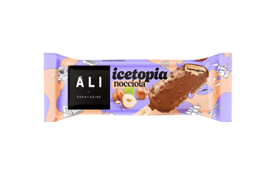 Valgomieji ledai ICETOPIA, lazdynų riešutų skonio su lazdynų riešutų įdaru, 110 g