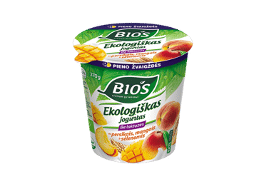 Ekologiškas jogurtas be laktozės BIOS su persikais, mangais ir sėlenomis, 3,1% rieb., 200 g