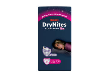 Sauskelnės HUGGIES DRYNITES GIRL, 49-60 kg, nuo 13 m., 9 vnt.