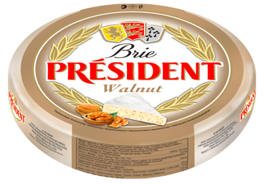 Бри сыр PRESIDENT с грецкими орехами, 60% жира, 1 кг