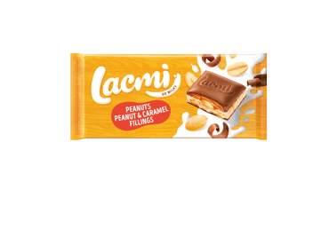 Milk chocolate LACMI with peanuts and caramel, 87 g