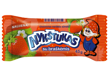 Glaistytas varškės sūrelis NYKŠTUKAS su braškėmis, 23,9% rieb., 45 g