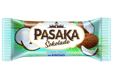 Šokoladu glaistytas varškės sūrelis PASAKA su kokosais, 21 %, 40 g