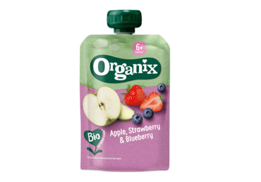 Ekologiška tyrė su braškėmis, obuoliais ir mėlynėmis ORGANIX nuo 6 mėn. 100g