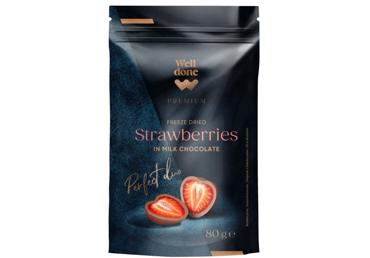 Liofilizuotos braškės pieniniame šokolade WELL DONE PREMIUM, 80 g