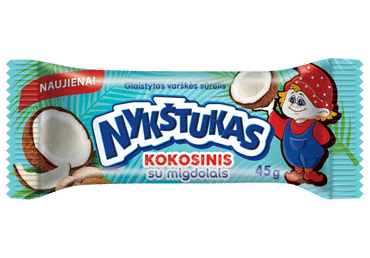 Kokosinis varškės sūrelis NYKŠTUKAS baltame pieniniame glaiste su kepintais migdolais, 25% rieb., 45 g