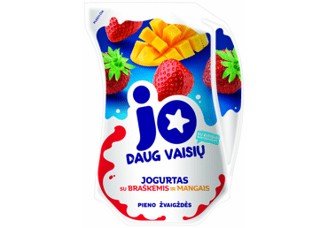 Jogurtas JO su braškėmis,mangais ir bifidobakt., 2,4%rieb, 900 g