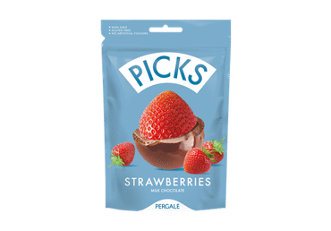 Liofilizuotos braškės PICKS su pieniniu glaistu, 90 g