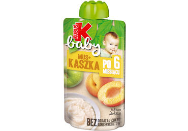 Obuolių, abrikosų tyrelė su vit C ir ryžių koše KUBUŠ baby, nuo 6 mėn, 100g
