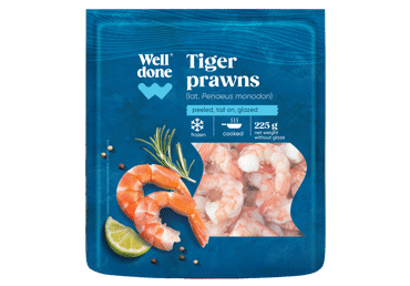 Šaldytos didžiosios tigrinės krevetės WELL DONE, 225 g