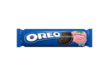 Kakaviniai sausainiai OREO su braškinio sūrio pyrago įdaru, 154 g