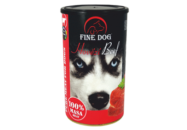 Konservuotas šunų ėdalas FINE DOG su jautiena, 1200 g