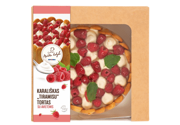KARALIŠKAS TIRAMISU tortas su avietėmis, mažas, 1 kg