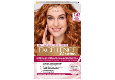 L′ORÉAL PARIS, EXCELLENCE CREME, ilgalaikiai plaukų dažai, 7.43 Vario auksinė blondinė, 1 vnt.
