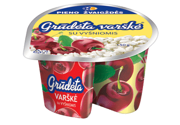 GRŪDĖTA varškė  su vyšniomis, 7 % rieb., 150 g