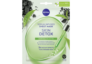 NIVEA SKIN DETOX lakštinė veido kaukė, prisotinta detoksikuojančio serumo, sudirgusiai odai