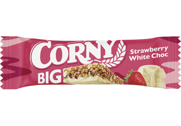Javainių batonėlis su baltuoju šokoladu ir braškėmis CORNY, 40 g
