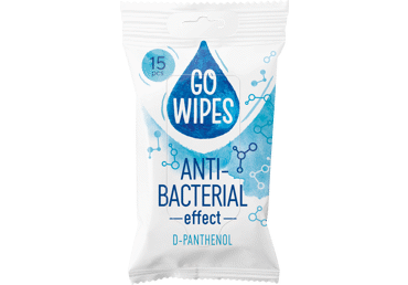 Drėgnosios antibakterinės servetėlės GO WIPES D-PANTH,15vnt, 15 vnt.