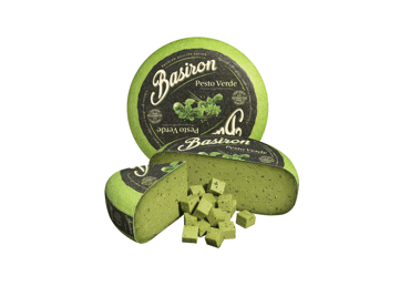 Semi-hard cheese with green pesto BASIRON, 50% fat, 1 kg
