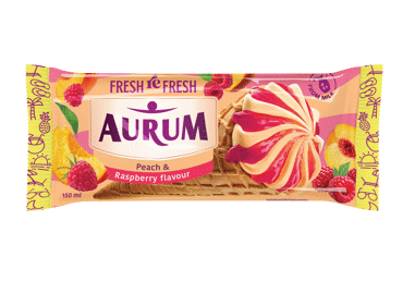 Съедобное мороженое AURUM, персиковый вкус, с начинкой из малины, 98 г