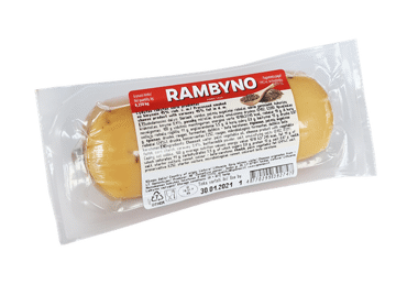 RAMBYNO rūk. lyd. sūrių gaminys su kmynais, 45 % rieb. s. m., 250 g