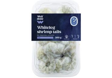 Thawed raw white shrimp tails WELL DONE, 300 g