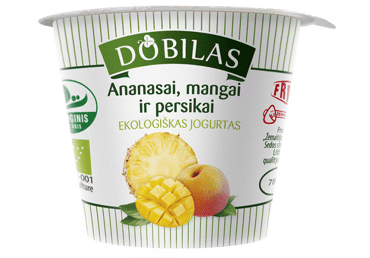 Edible organic yogurt DOBILAS with pineapple, mango, 2.5-3.5% fat, 125 g