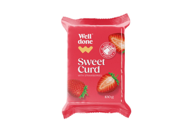 Varškės sūrelis su braškėmis WELL DONE, 7,2 % rieb., 100 g