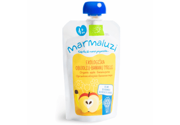 Ekologiška obuolių ir bananų tyrelė MARMALUZI, nuo 4 mėn., 90 g