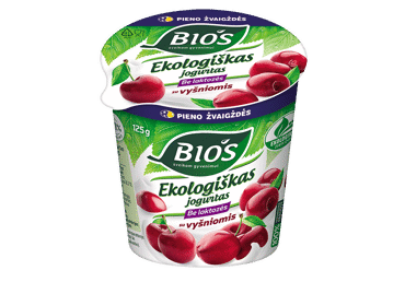 Ekologiškas jogurtas su vyšniomis be laktozės BIOS, 3,1 % rieb., 125 g