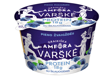 Varškė GRAIKIŠKA AMFORA protein be laktozės su šilauogėmis, 0,8 % rieb., 200 g