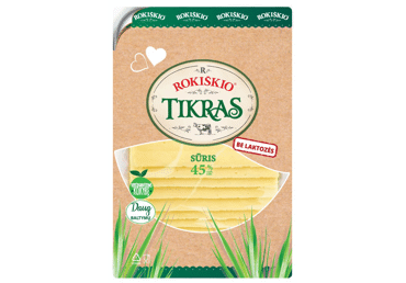 TIKRAS ROKIŠKIO fermentinis sūris (riekelės), 45 % rieb.s.m., 150 g