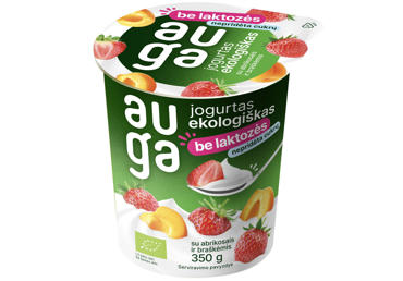 Organic lactose-free yogurt with apricots and strawberries AUGA, 3.5% fat, 350 g