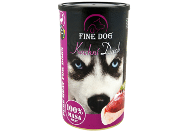 Konservuotas šunų ėdalas FINE DOG su antiena, 1200 g