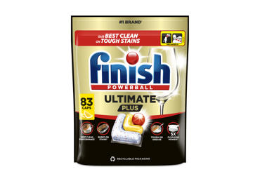 Indaplovių indų ploviklio kapsulės Finish Ultimate Plus Lemon, citrinų kvapo, 83 vnt.