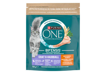 Visavertis sausasis ėdalas suaugusioms katėms su vištiena PURINA ONE Coat & Hairball, 750  g