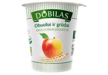 Valg. Ekologiškas jogurtas DOBILAS su obuol., grūdais, 3,2%rieb., 300 g