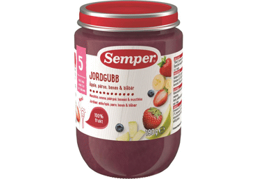 Braškių, kriaušių, bananų ir mėlynių tyrelė SEMPER, nuo 5 mėn., 190 g