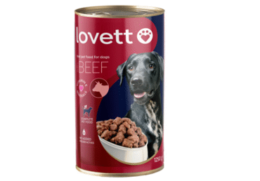 Konservuotas šunų ėdalas LOVETT su jautiena, 1.25 kg