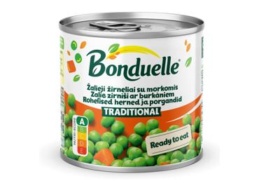 Konservuoti žalieji žirneliai BONDUELLE su morkomis, 400 g