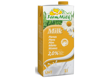UAT pienas FARM MILK, 2 % rieb., 1 l