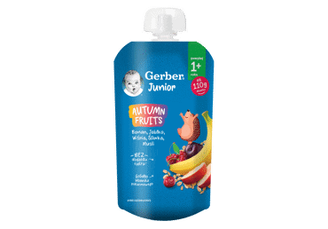 Детское пюре GERBER с бананами, яблоками, вишнями, сливами и мюсли, 110 г