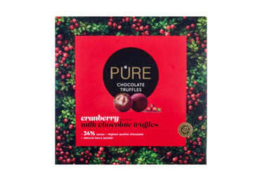 Milk chocolate PURE CHOCOLATE truffles with cranberry cream filling, 120 g