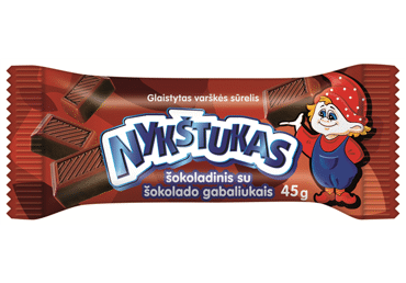 Glazed chocolate curd NYKŠTUKAS with chocolate pieces, 23.8% fat, 45 g