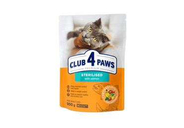 CLUB 4 PAWS Premium pilnavertis sausas maistas suaugusioms sterilizuotoms katėms su lašiša, 900 gr