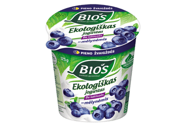 Ekologiškas jogurtas be laktozės BIOS su mėlynėmis, 3,1 % rieb., 125 g