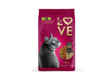 My Love visavertis  sausas pašaras suaugusioms katėms su vištiena, jautiena ir daržovėmis, 300 g