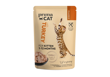 Canned kitten food PRIMACAT with turkey in sauce, 85 g